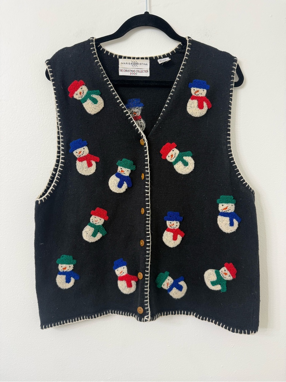 {XL} Marisa Christina The Christmas Collection 2000 Black Snowman Button Vest